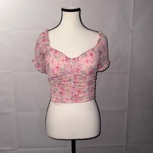 Madden NYC Floral Print Puff Sleeve Crop Top women’s size large